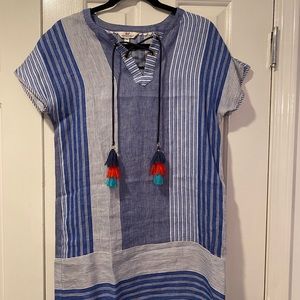 Vineyard vine blue tshirt dress with tassels
